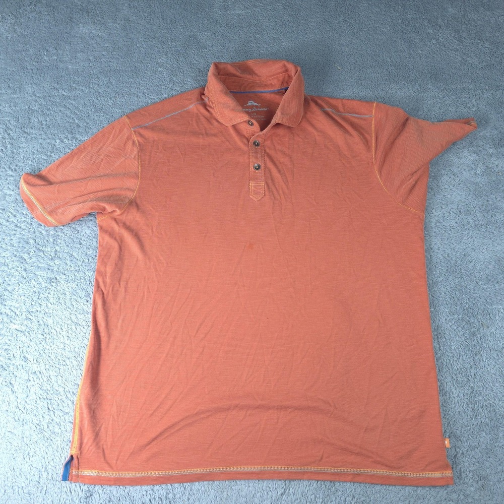 Tommy Bahama Polo Shirt Mens Large Orange Tencel Blend Short Sleeve Casual